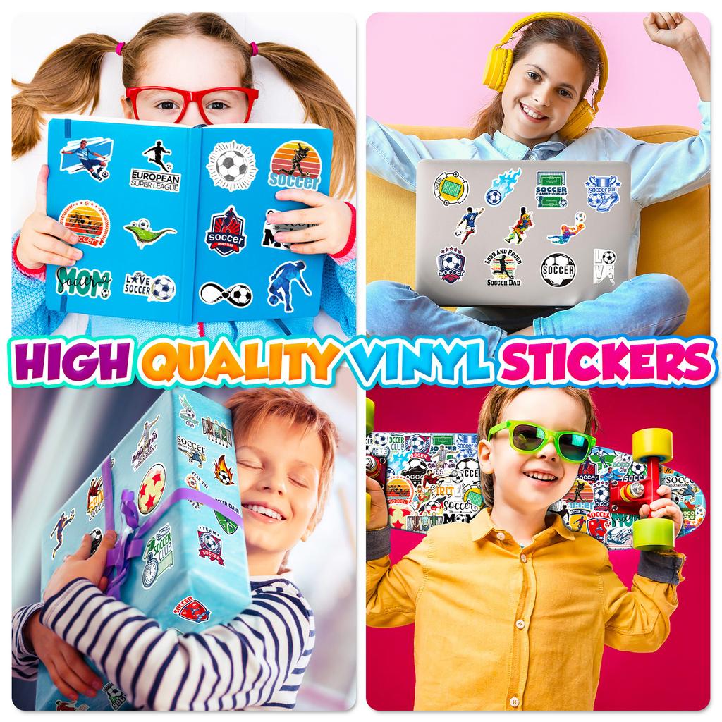 50PCS American Style Soccer Stickers, Kids Soccer Decals for Laptop, Water Bottle & Decoration