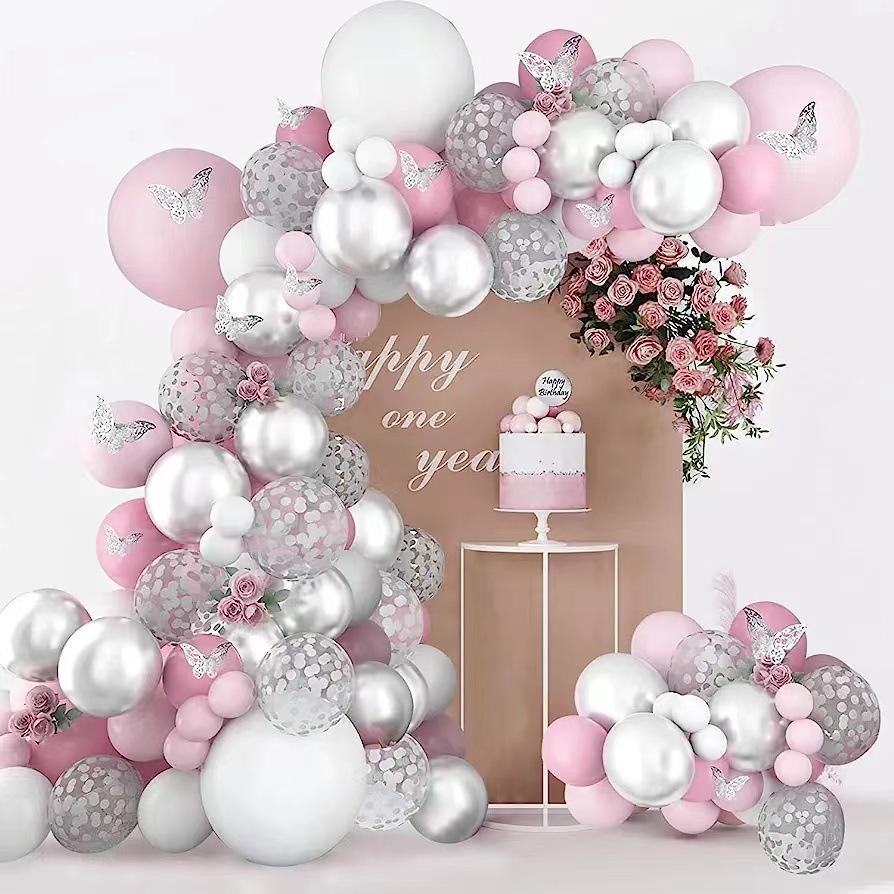 

Metal Silver Pink Butterfly Balloon Set Birthday Party Wedding Room Arrangement Butterfly Sticker Sequin Balloon Set as shown