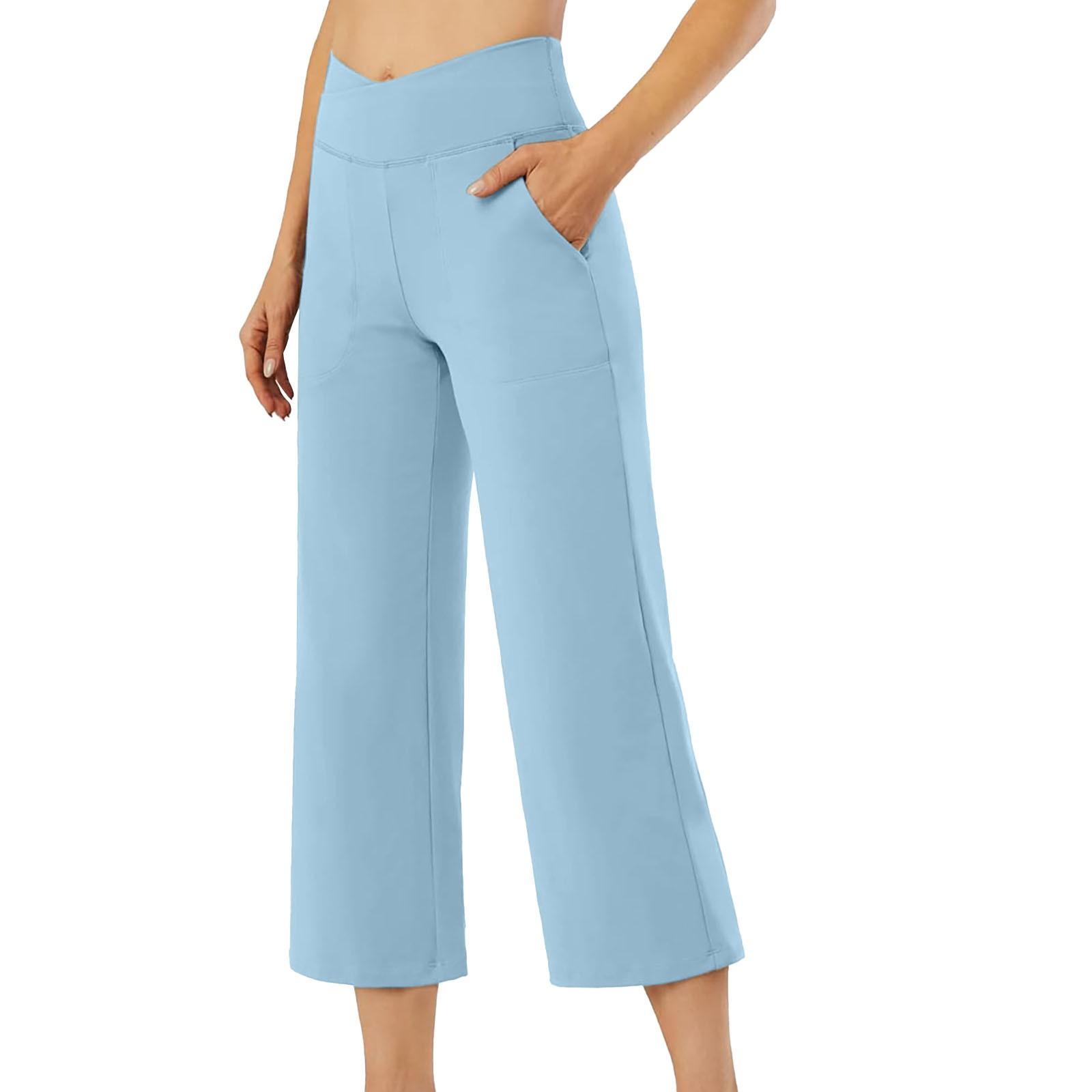 

Женские эластичные брюки 3/4 с высокой талией, повседневные брюки-капри с широкими штанинами для активного отдыха, брюки с карманами XL