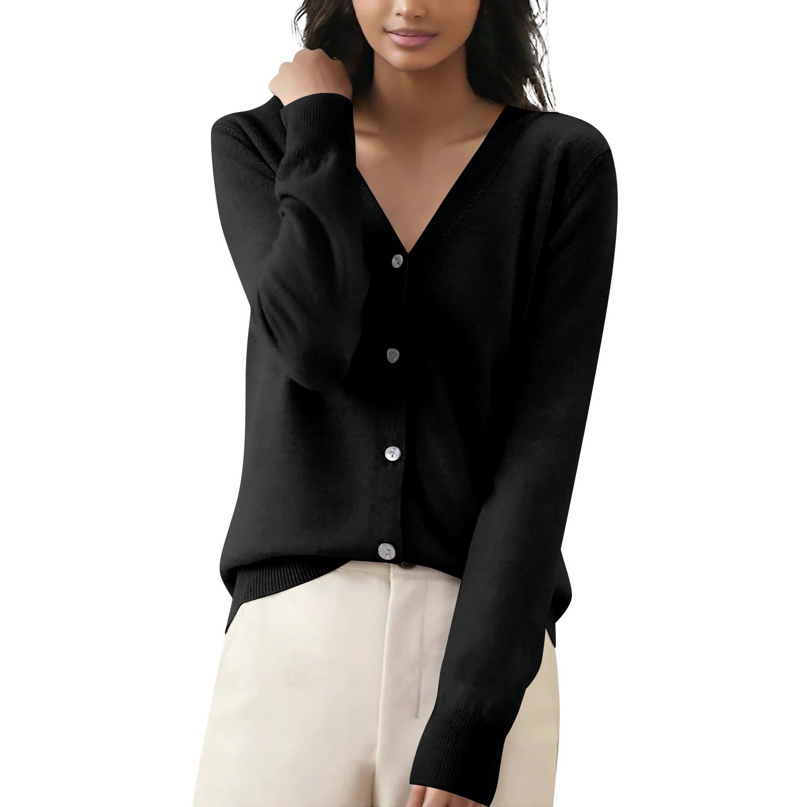 

Женская повседневная мода, удобная короткая куртка-кардиган с длинными рукавами и V-образным вырезом XXL чёрный