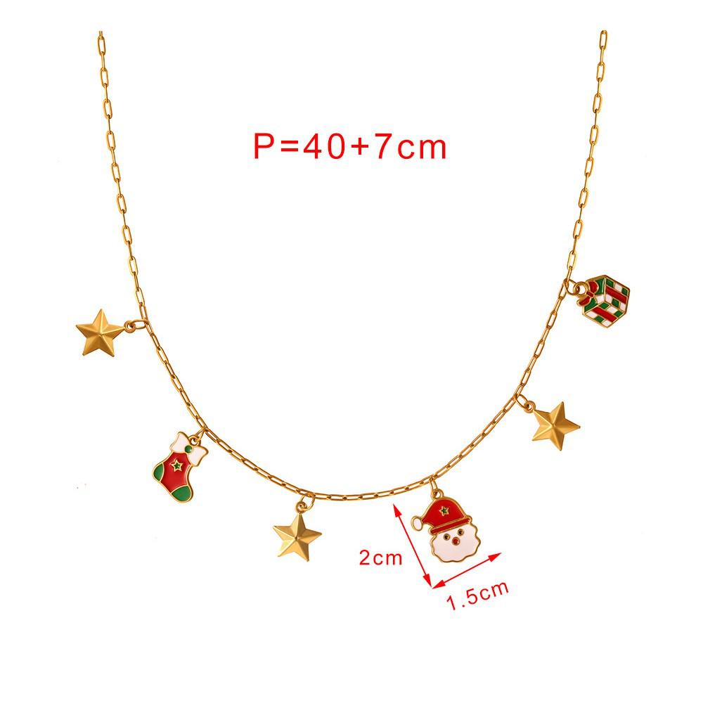 Women's Christmas Multi-Pendant Santa Claus & Reindeer Necklace - Titanium Steel
