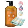 Azuma Shoji Horse Oil Shampoo Tabibijin Weakly Acidic Uncolored 1000ml Bottle [Comes with Imabari Towel Handkerchief] (Checked Pattern)