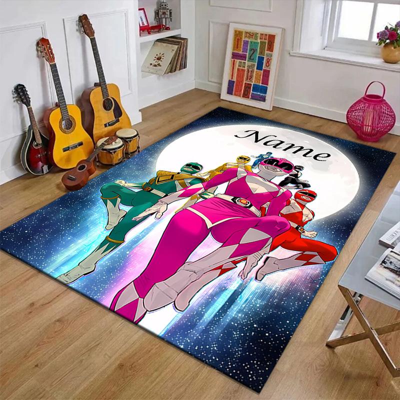 Custom Mighty Morphin Power Rangers Mat Personalized Name, Polyester Washable Indoor Entryway Rug, Gift for Christmas, Easter, Thanksgiving Day