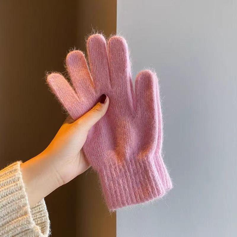 Nové dámské pletené vlněné rukavice z králičí kožešiny na podzim a zimu, větruodolné studentské teplé zesílené chrániče zápěstí, rukavice s dělenými prsty