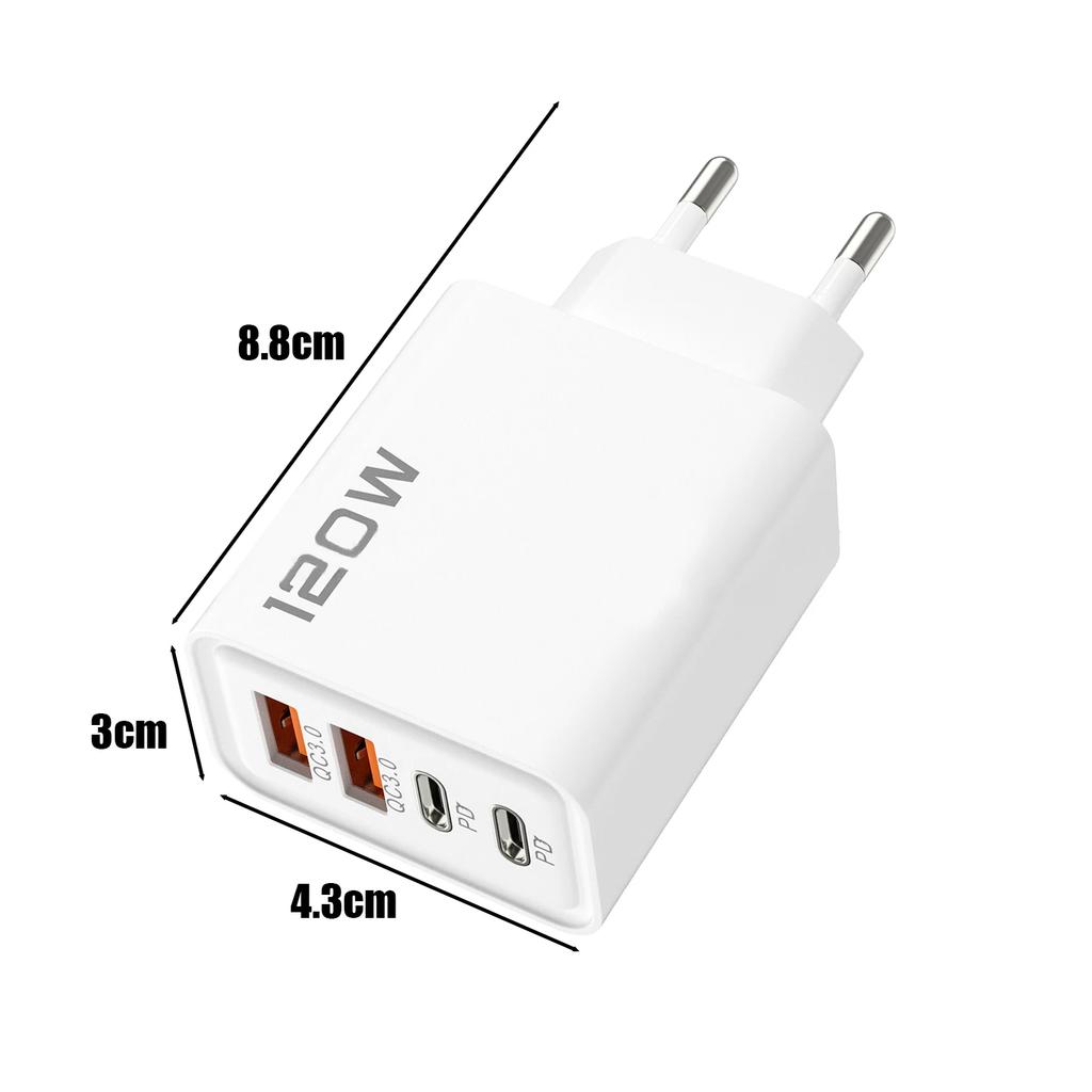 Chargeur Mural USB 120W 4 Ports Charge Rapide Double PD QC3.0 Charge de Téléphone Mobile Prise EU/US/UK pour Samsung IPhone