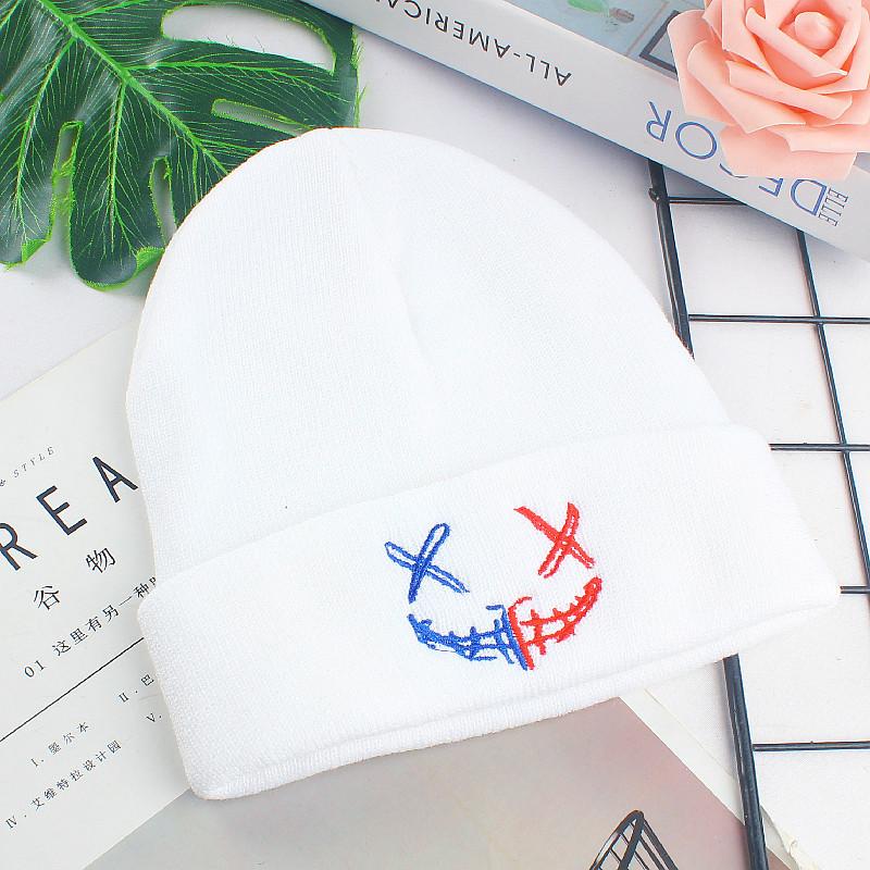 Herbst Winter Strickmütze Lustige Gesichts Mütze Vielseitig für Damen Streetstyle Personalisierte Stickerei Wollmütze Warme Zehenkappe Unisex