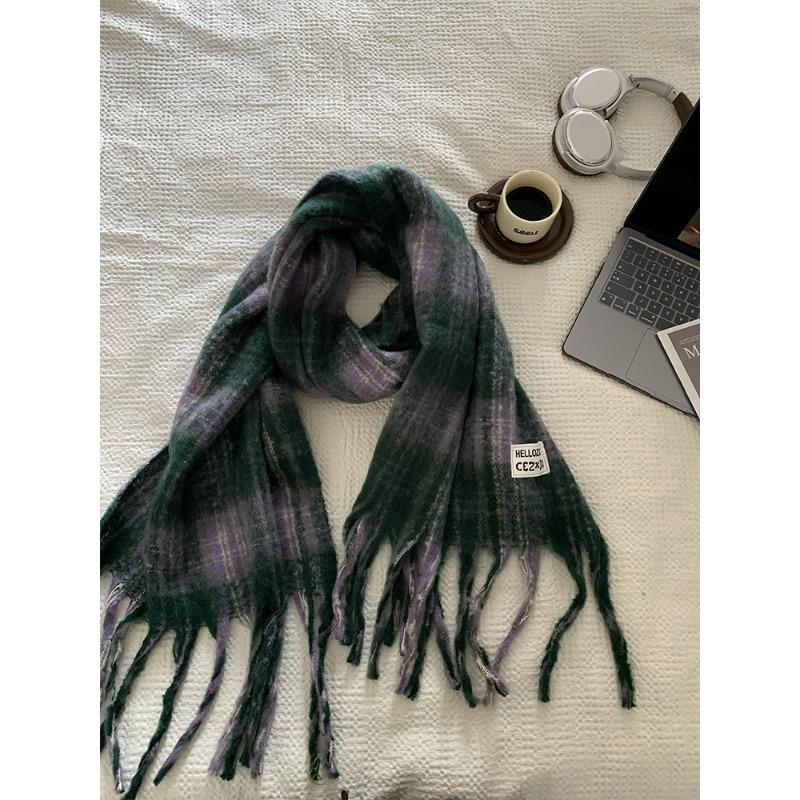 Scarf Winter Women's High End New Plaid Couple Warm and Thickened Long Shawl Integrated Neck Scarf Trendy