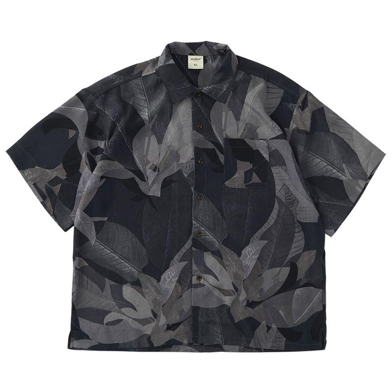 Men's Japanese Retro Short Sleeve Shirt - Thin, Classic Aesthetic with Full Print for Spring and Summer