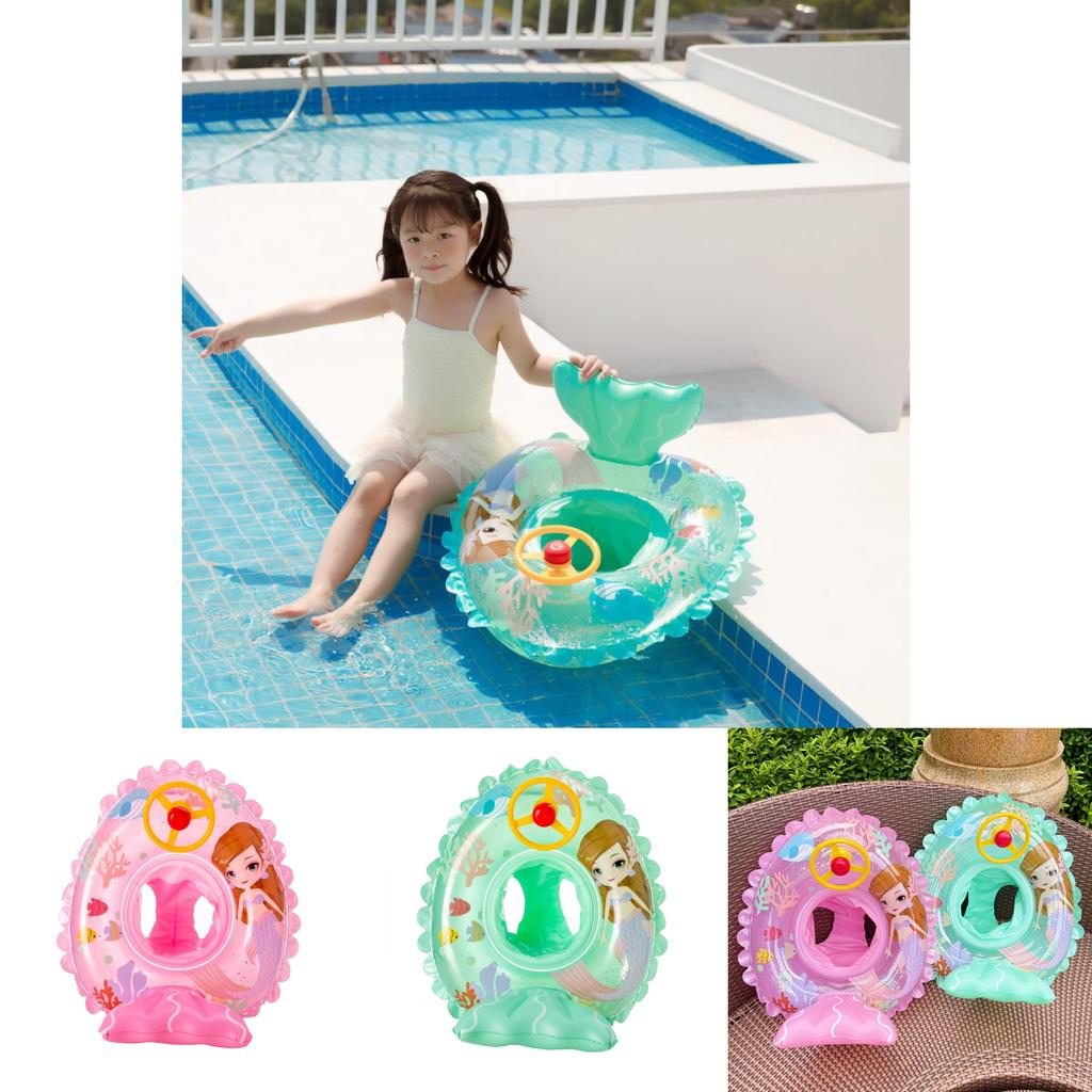 Thickened Children's Mermaid Swimming Ring Inflatable Swim Ring With Steering Wheel For Water Park Play