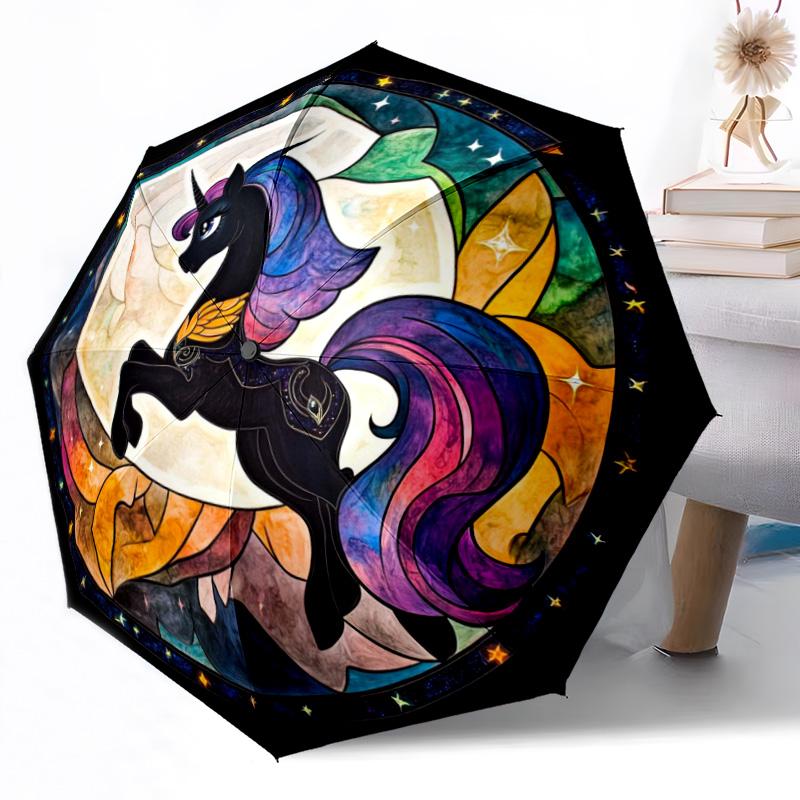 Floral Celestial Unicorn Art Outdoor Automatic Umbrella Retractable Design with 8-Rib Durability Lightweight Perfect Gift for Friends Family