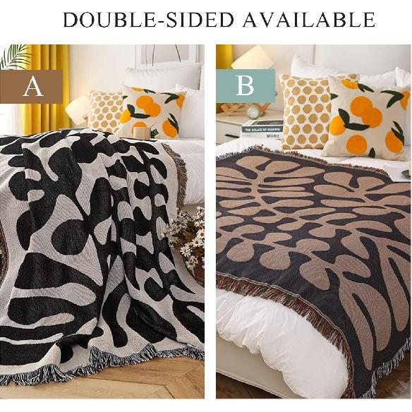 Double-Sided Cotton Woven Throw Blanket with Tassel Jungle Bohemian Style Tapestry Shawl Multi-Function Decorative Throws for Sofa Bed Armchair