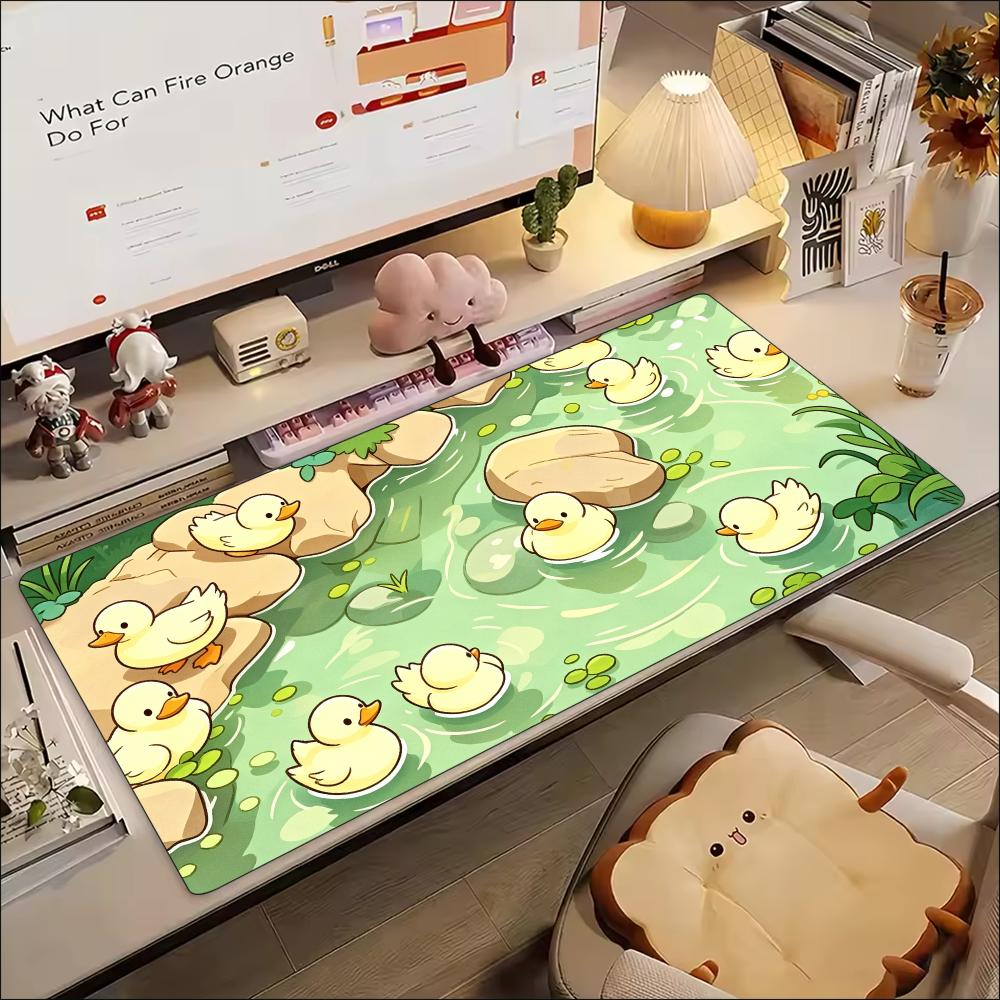 Cute Duckling Pond Gaming Mousepad Cartoon Riverside Desk Mat NonSlip Rubber Stitched Edge Pad For Pc Gaming Enthusiasts