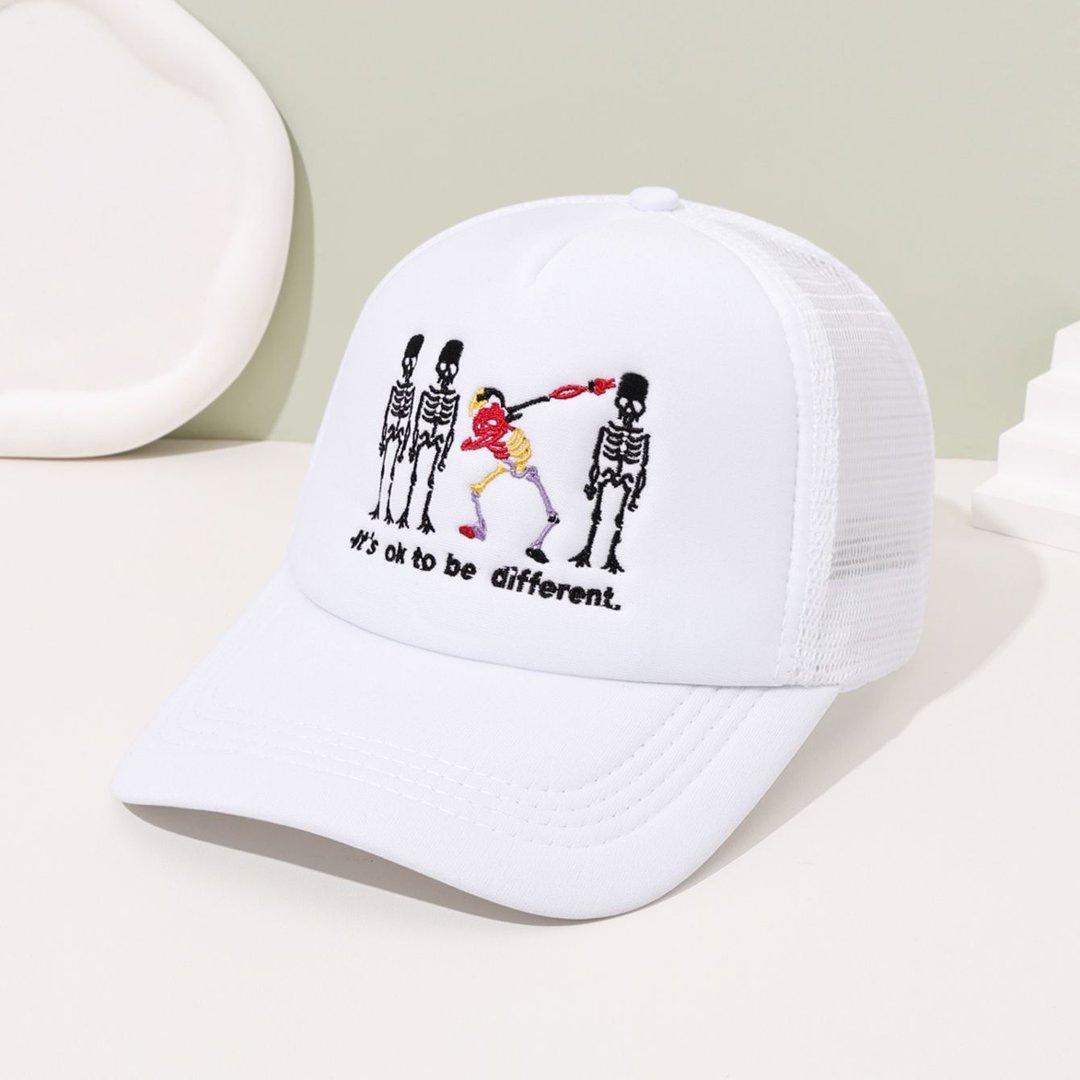 Embroidered Mesh Hat American Street Couple Truck Driver Hat Spring And Summer Sun Protection Baseball Cap белый