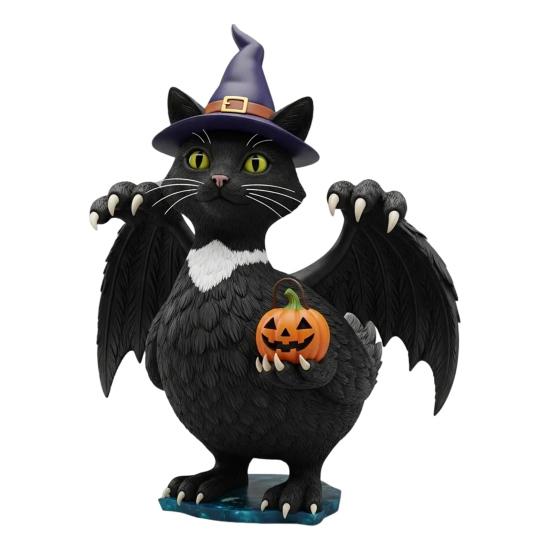 Halloween Ornament Pumpkin King Cat Duck Black Cat in Pumpkin Angry Expression Middle Finger Gesture Spooky Season Decor