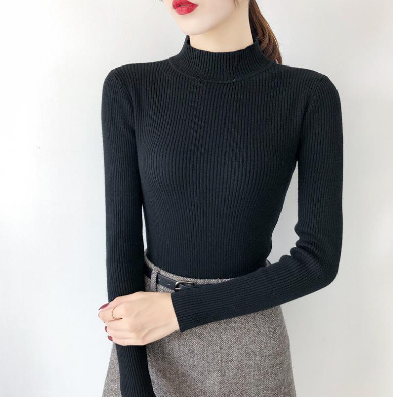 Women's Slim Fit Knitted Sweaters: 2023 Autumn/Winter Long-Sleeve Half-High Collar Inner Layer Shirt