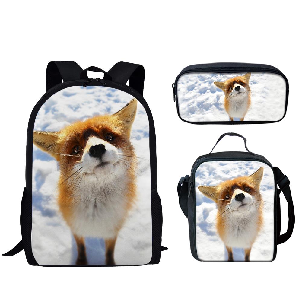 Trendy Popular New Fox 3D Print 3pcs/Set Student School Bags Laptop Daypack Backpack Lunch Bag Pencil Case