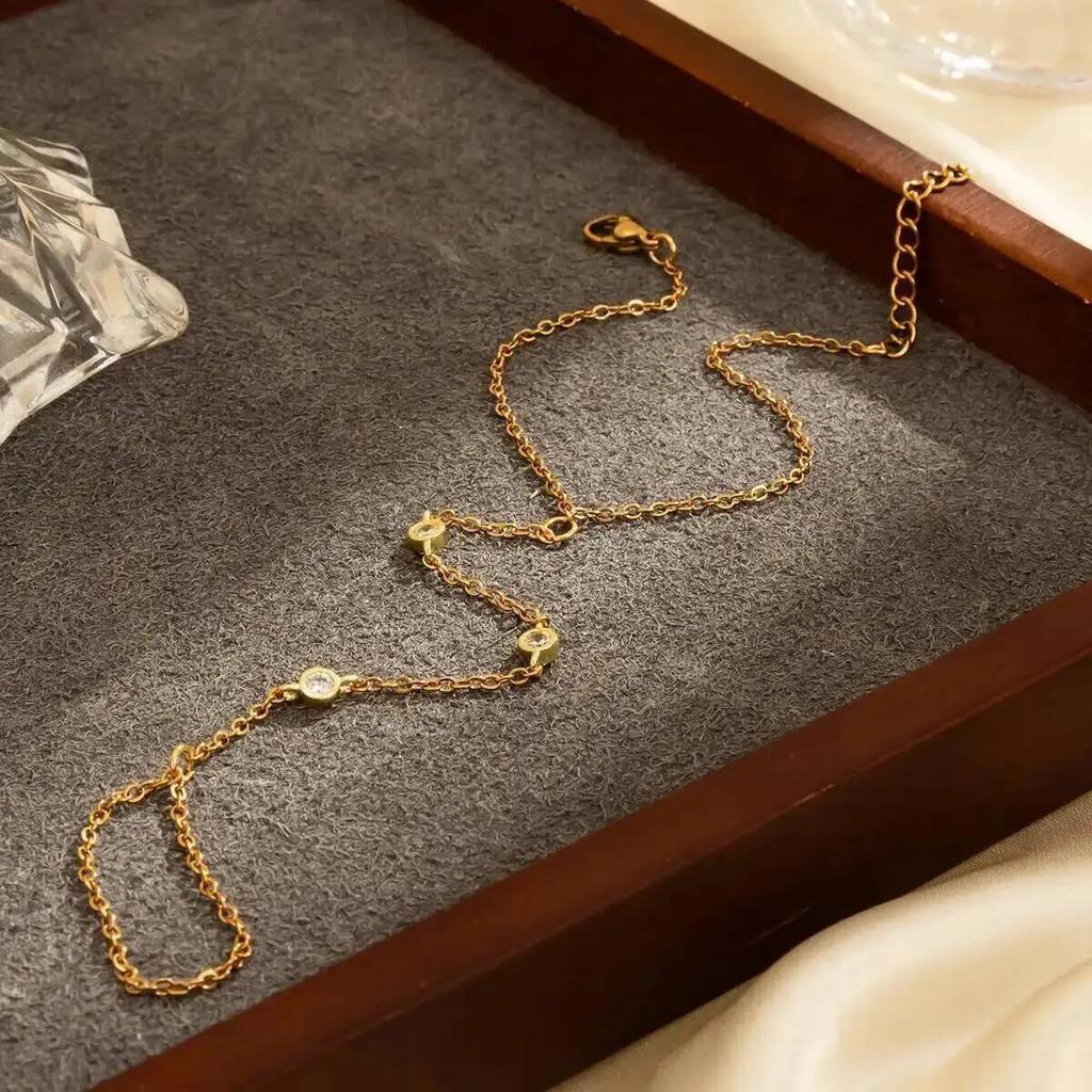 SHIXIN Exquisite Stainless Steel Zircon Hand Chain Bracelet Women Thin Link Chain Connecting Harness Bracelet Ring Hand Jewelry