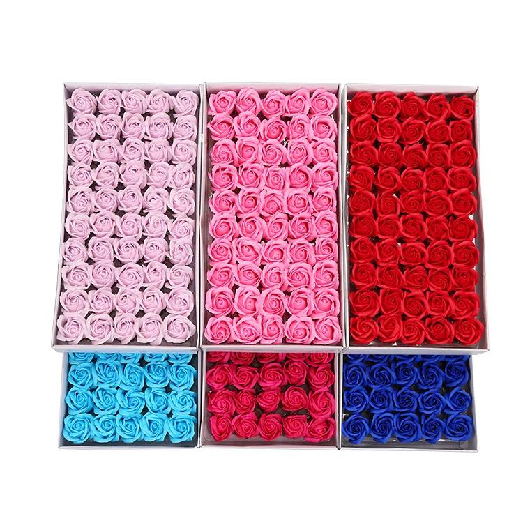 50pcs Three Layer Soap Flower Head Simulation Flower Head DIY with Base Soap Flower Head Gift Box Bouquet Home Decor Gift