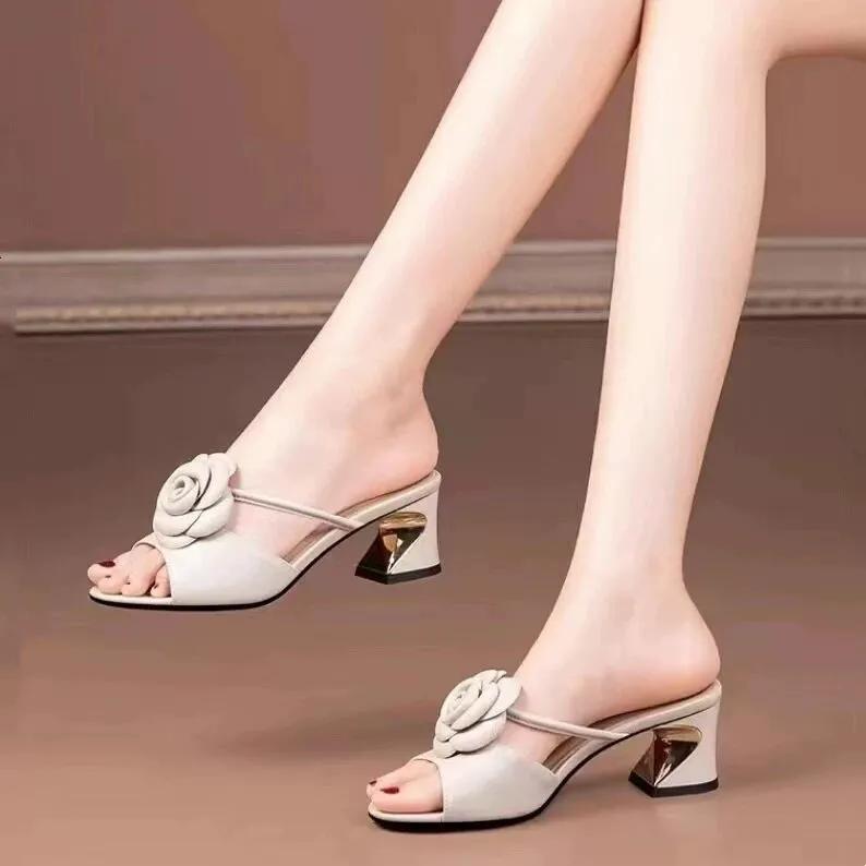 zapatos de mujer women classic beige floral peep toe high heel shoes lady casual elegant black leather pumps ab756