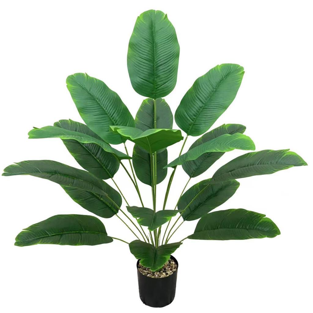 Artificial Bird of Paradise & Banana Leaf Bouquet - 18-Head Green Potted Plant for Garden Décor