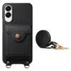 For Samsung Galaxy S25 Edge Case Mirror Card Holder Litchi Texture Leather Phone Back Cover with Long Strap