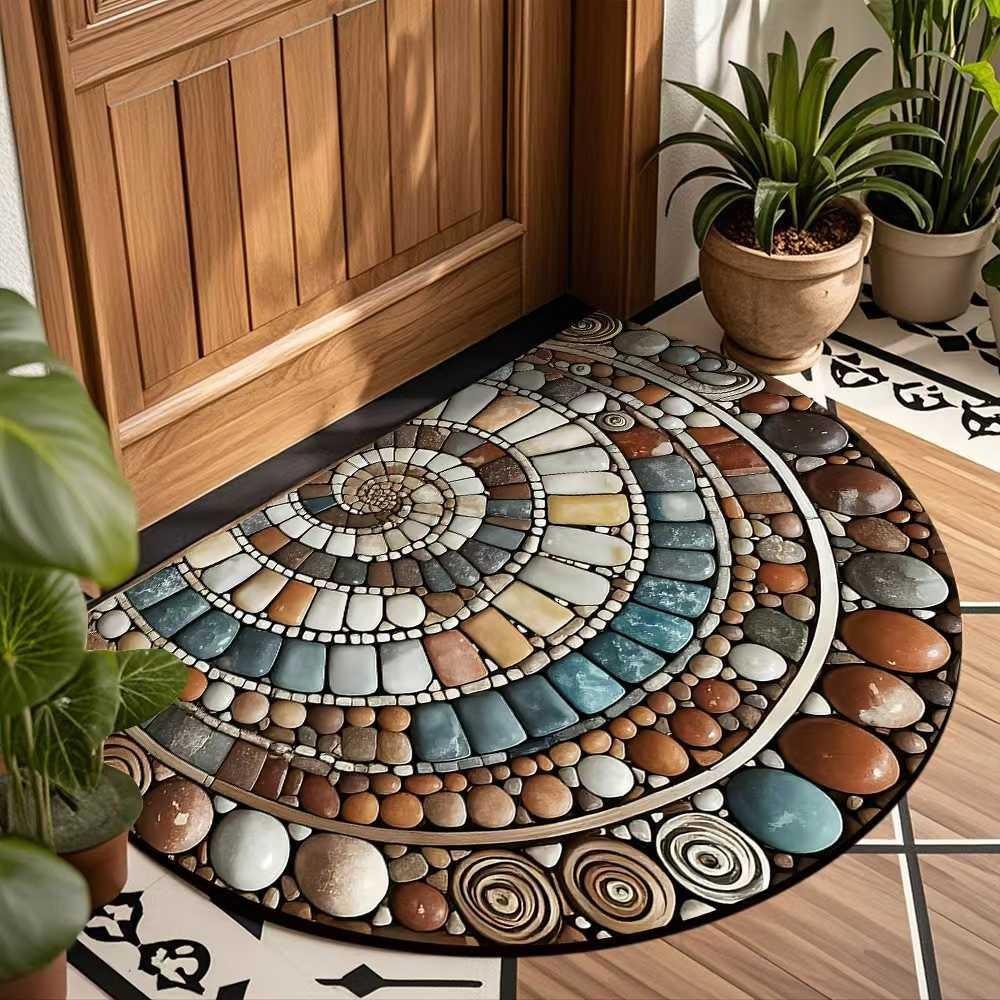 Retro American Semicircle Dirt-Resistant Easy-Clean Crystal Velvet Doormat