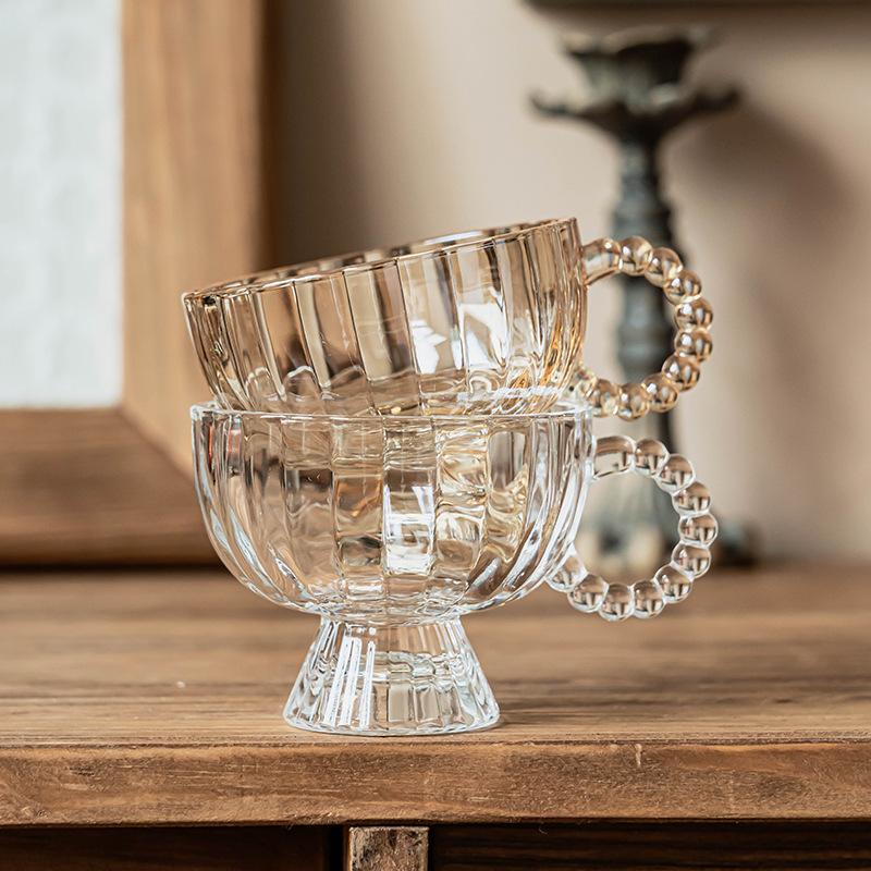 Summer Glass Light Luxury Transparent Cup Household Cold Drink Cup Coffee Cup Ins Ice Cream Cup Premium Water Cup