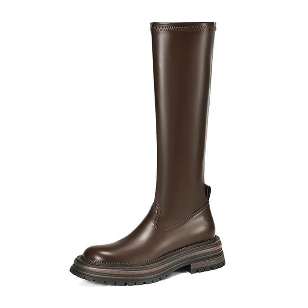 Krazing Pot Microfiber Autumn Winter Shoes Thick Bottom Platform Size 43 Long Boots Zipper Punk Style Thigh High Boots