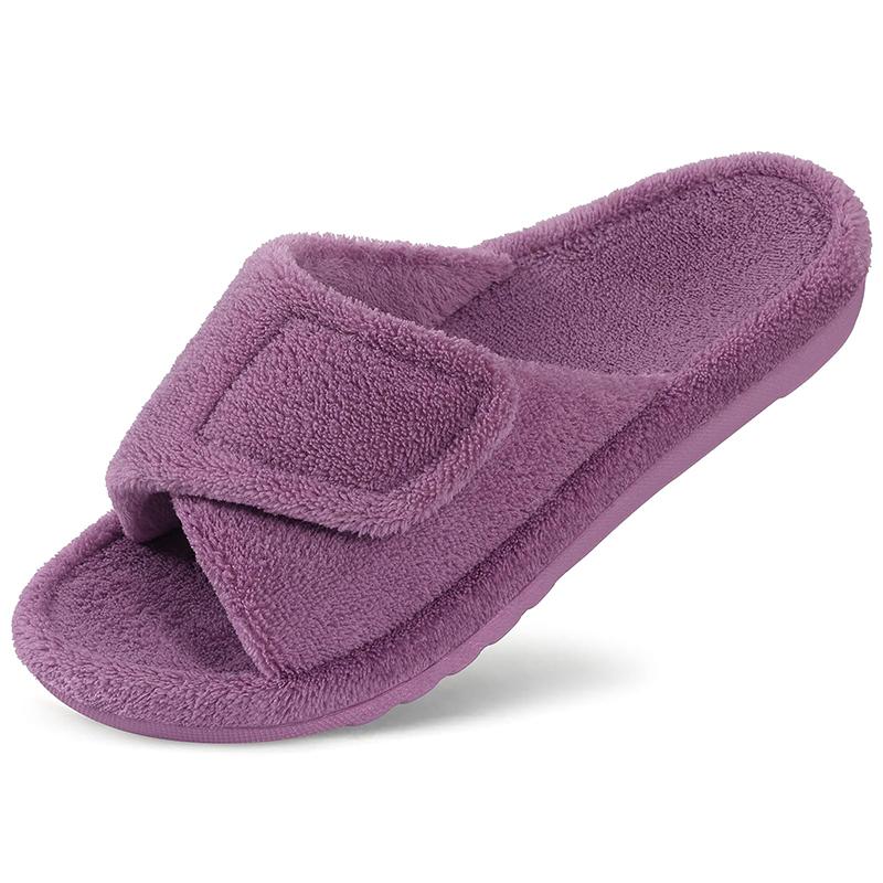 Fashion Comwarm Winter Women's Coral Fleece Orthopedic Slippers with Arch Support Velcro Adjustable Open Toe Shoes for Plantar Fasciitis