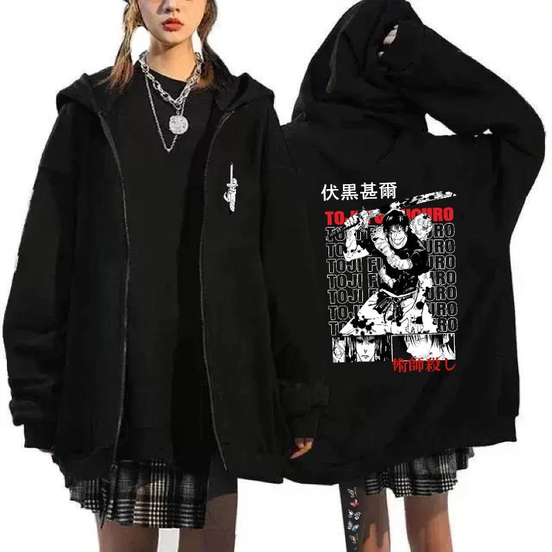 Spell Return Battle Printed Zipper Hoodie Women Men Casual Loose Casual Loose Harajuku Ip-up Hoodie