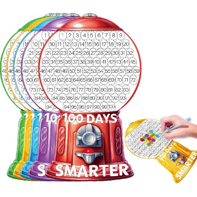 Fancy Land 100 Days of School Craft Kits Happy 100th Day Gumball Machine Coloring Crafts for Kids School Party Decorations Art Project Supplies