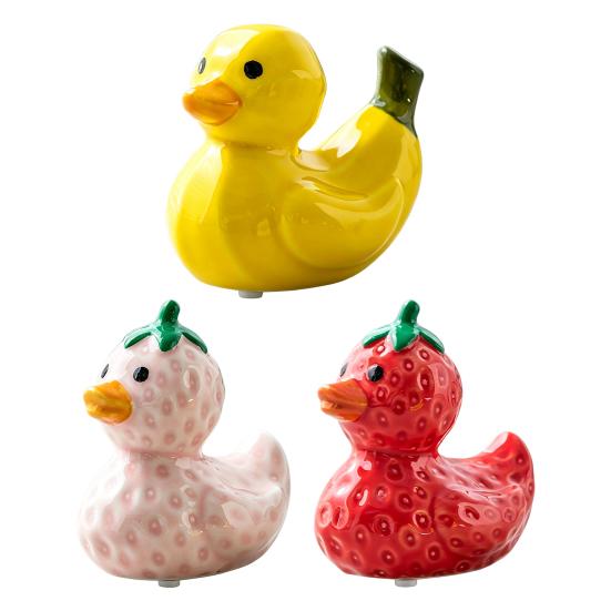Whimsical Duck Statue for Office Ceramic Fruit Figurine, Cute Strawberry & Banana Decor Statue, Creative Desktop Home Bedroom Gift Friends