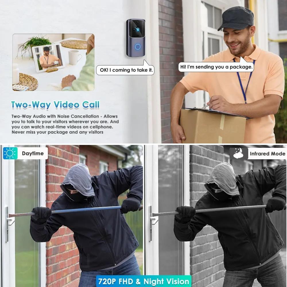 Smart Video Doorbell - HD Wireless WiFi Security Camera, Video Intercom System with Infrared Night Vision