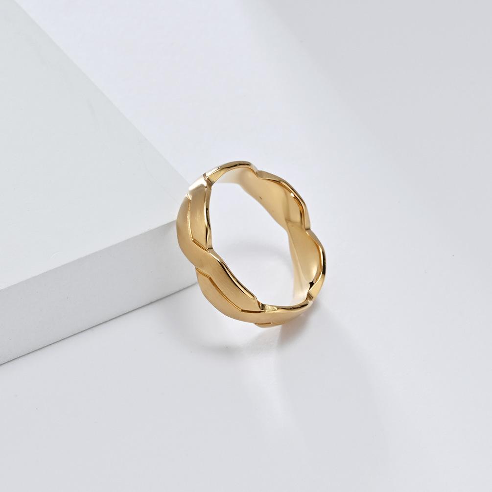 Basic Simple Carving Geometric Weaving Two-tone Titanium Steel Ring Fashion Splicing Personality Matte Stacking Jewellery Couple Finger Ring