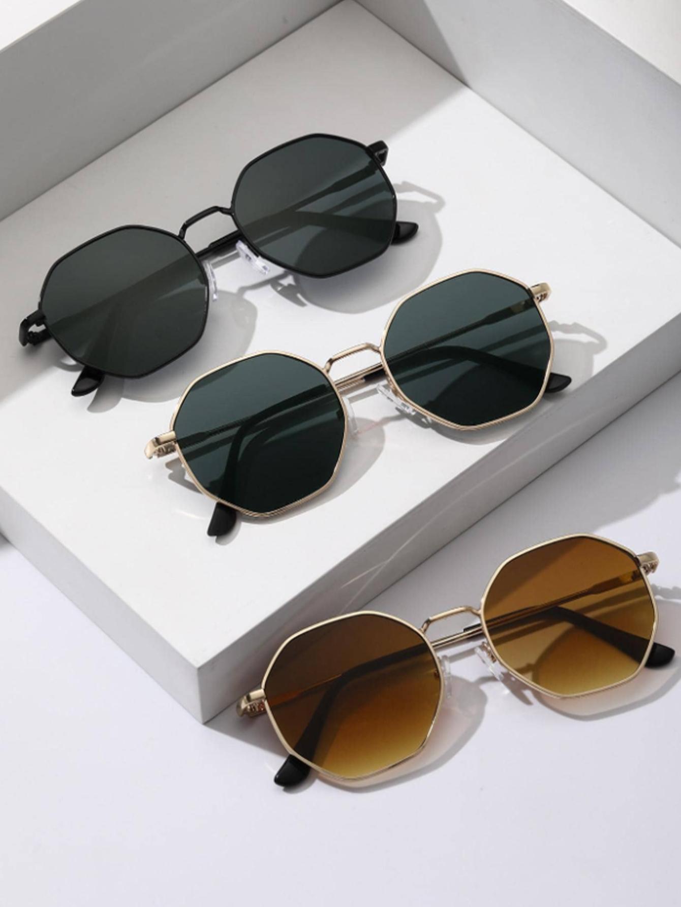 

3Pcs Light Luxury Metal Frame Octagonal Sunglasses for Men and Women, Uv Protection, Driving, Vacation
