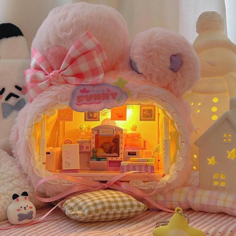 Kawaii Assembly Building Blocks Small Animal Shop Street View Assembly Model Anime Toy Girl Birthday Gift Building Blocks