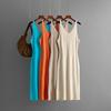 Summer Thin Halter Dress, V-neck Sleeveless Vest Dress, Hem Slit Base Knitted Dress for Women