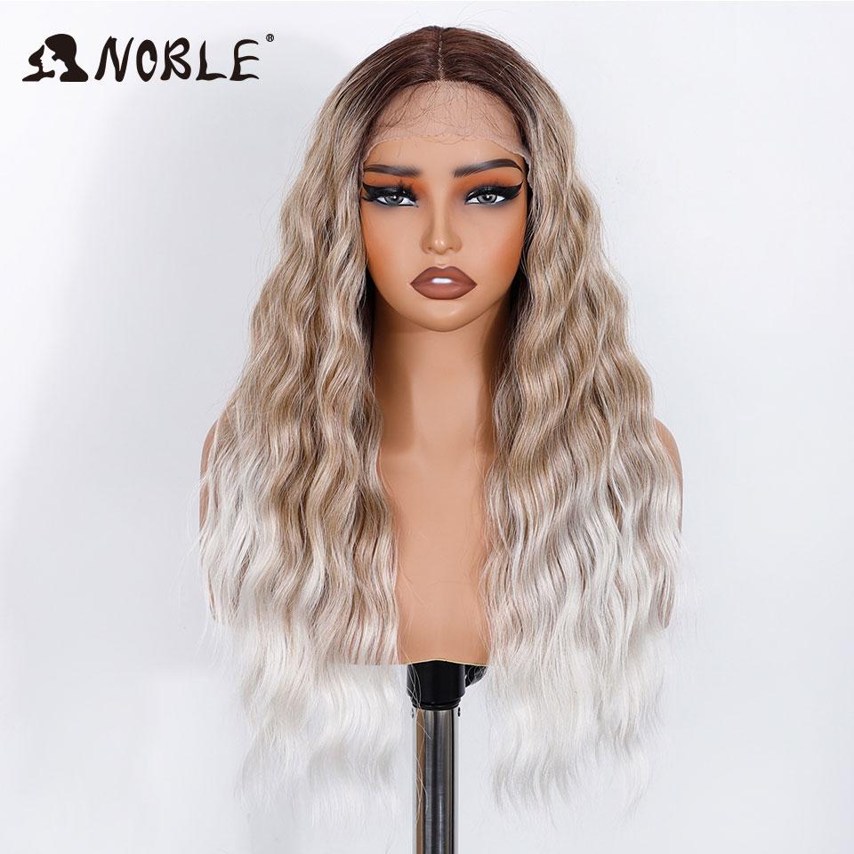 

Noble Synthetic Lace Front Wig 26 Inch Long Wavy Lace Part Body Wavy Lace Wig For Women Cosplay Lace Front Wig Ombre Blonde Wig (as the picture,150%&26inches&Lace Part Wig)