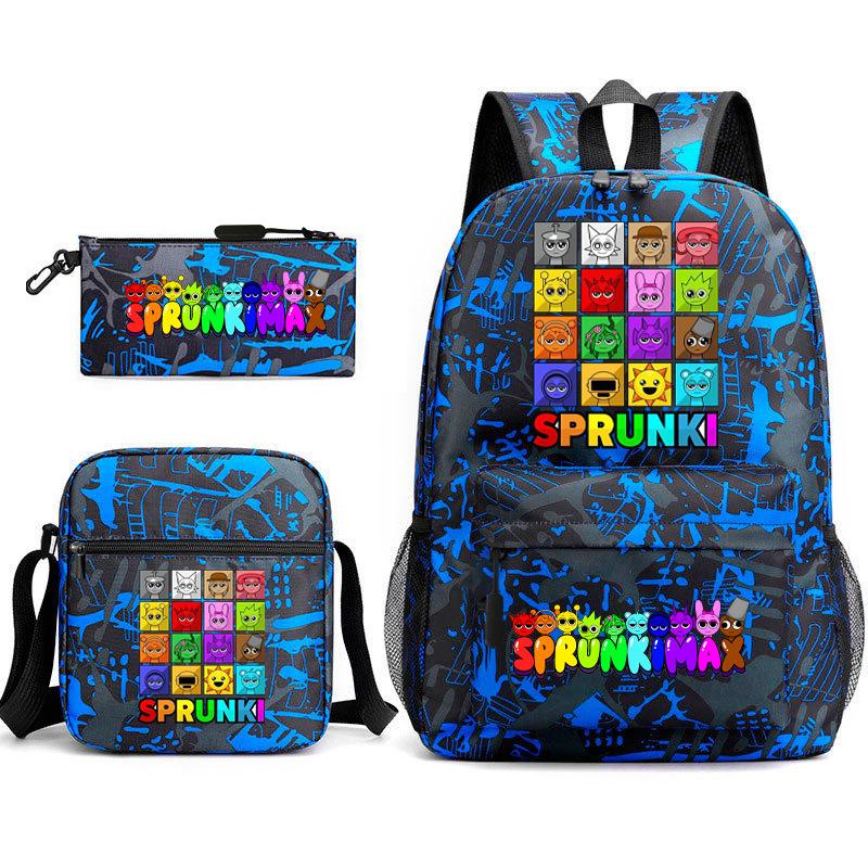 Rhythm Box Cartoon Large Capacity Starry Sky Student School Bag Sprunki Youth Backpack Three-piece Set D