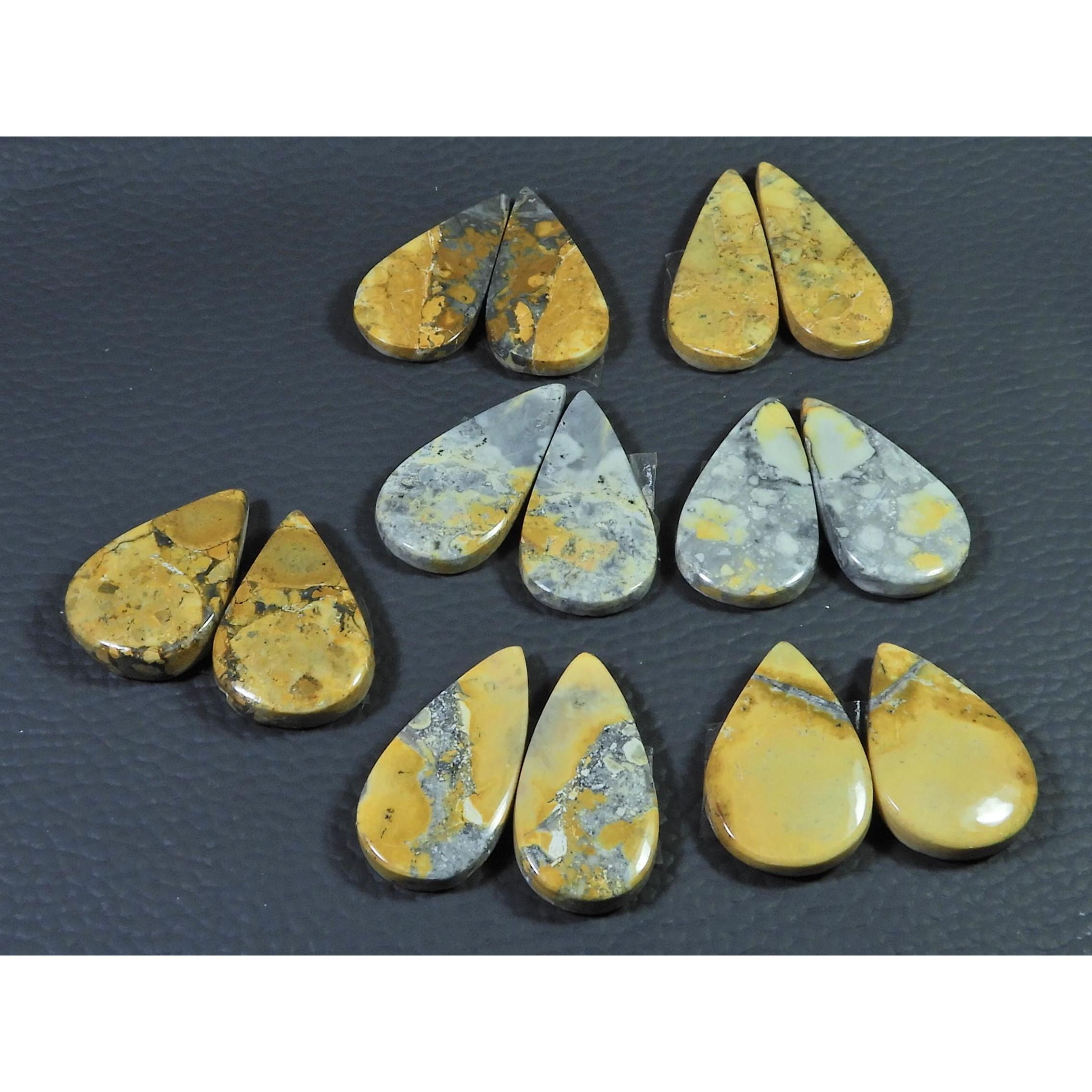 

187Cts. Natural Malingano Jasper Pair Pear Cabochon Gemstone 7 Pair Lot C-362
