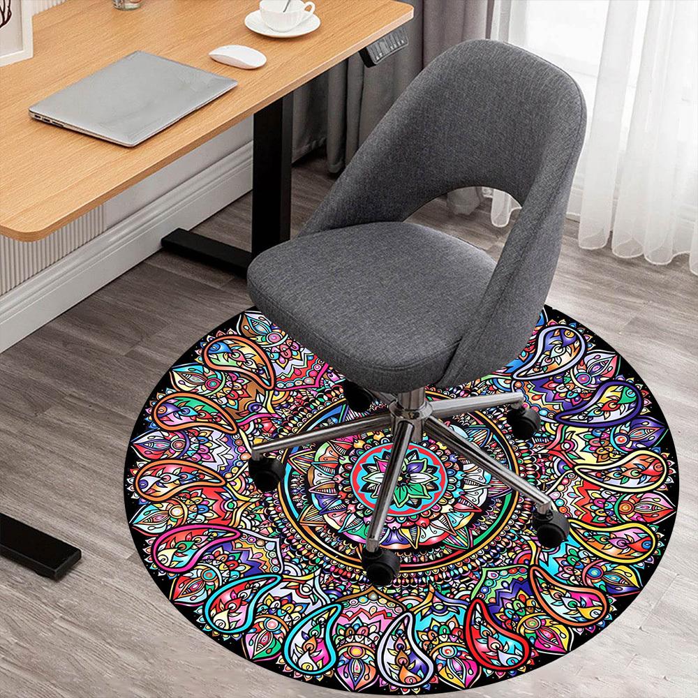 1pc Mandala, Paisley Pattern Office Round Rugs, Under Chair Round Rugs for Living Room, Bedroom, Bathroom Decoration Carpet 091839