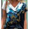 Large Size Floral Print V-neck Short Sleeved T-shirt Women Summer 3d Tees
