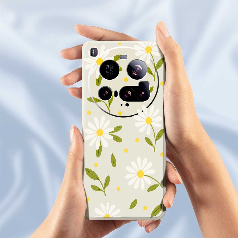 For Xiaomi 15 Ultra Case White Flowers Green Leaves Pattern Printing Straight Edge TPU Phone Back Cover