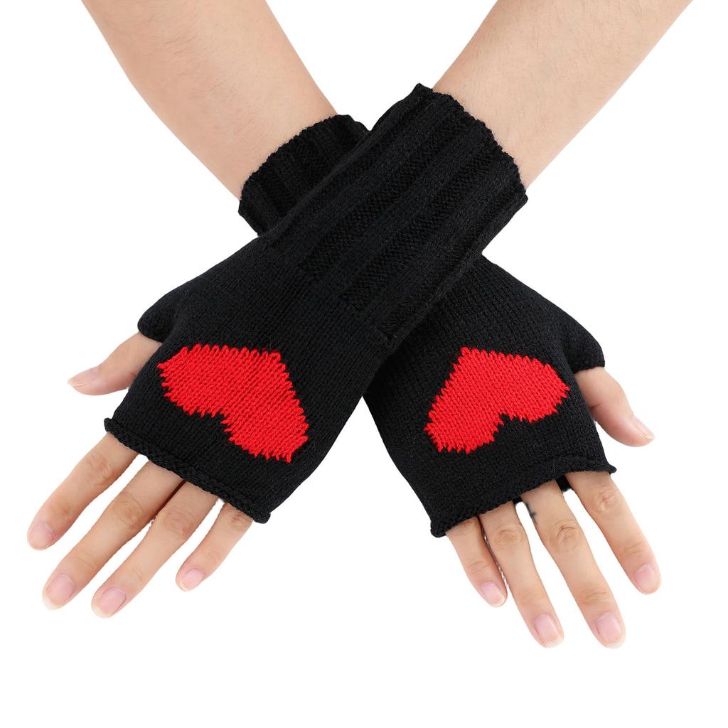 Love Short Cute and Fashionable New Autumn and Winter Knitted Wool Warm Half-finger Fingerless Gloves for Women with Cold Proof Fake Sleeves