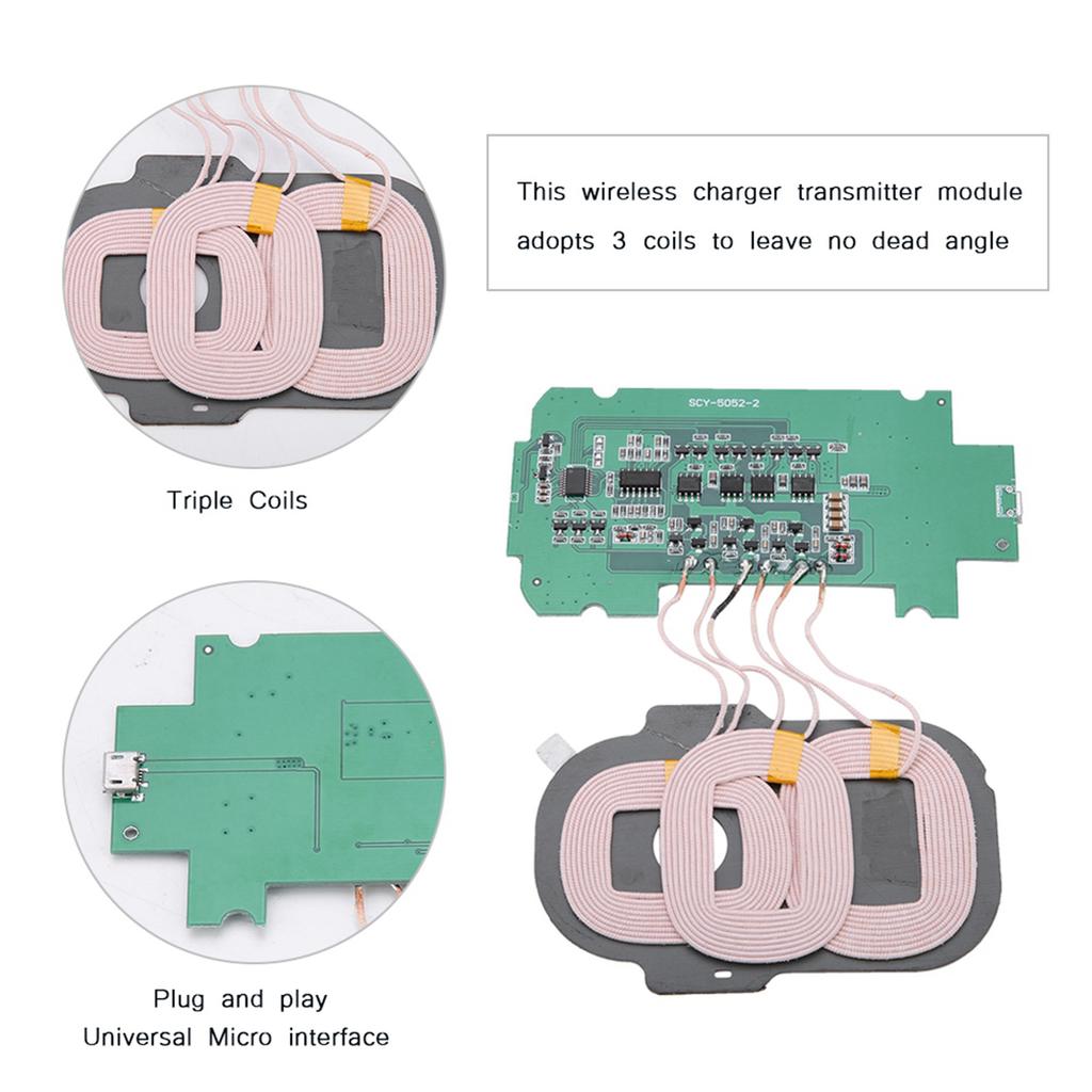 Wireless Circuit Board Coil DIY 3 Coils Transmitter Module Wireless Charging Module 5V 2A