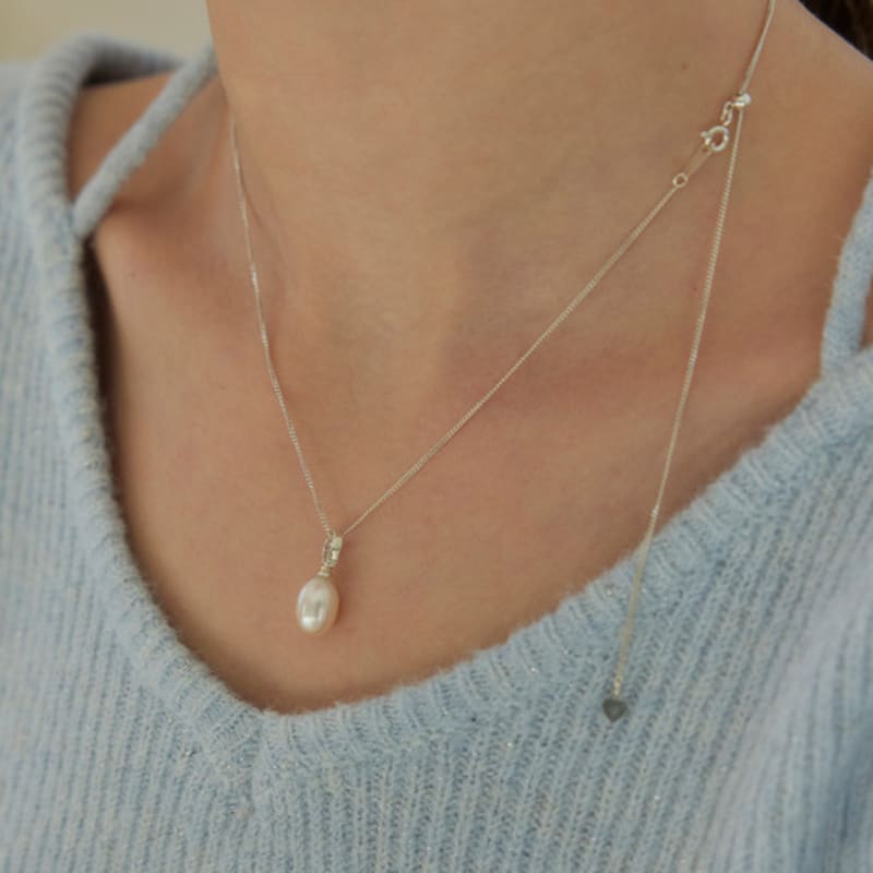 Murmur [925silver]Oval Drop Pearl Necklace