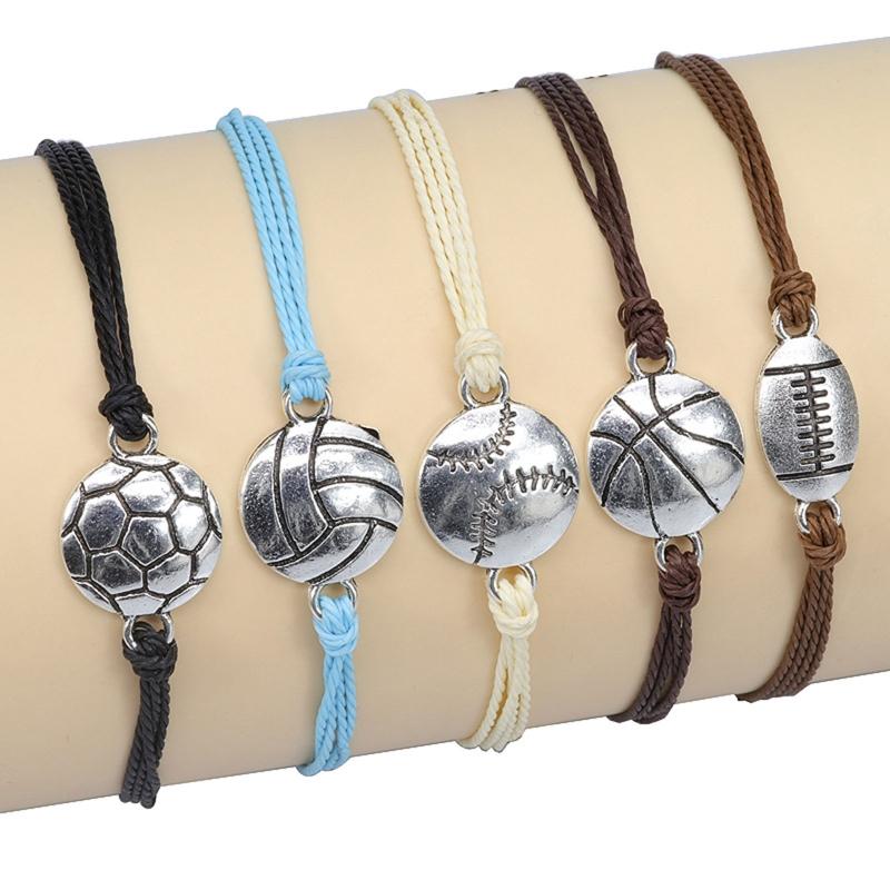 Sports Ball Bracelet Adjustable Basketball Charm Bracelet Basketball Braided Cord Bracelet with Charm for Girl Women Men
