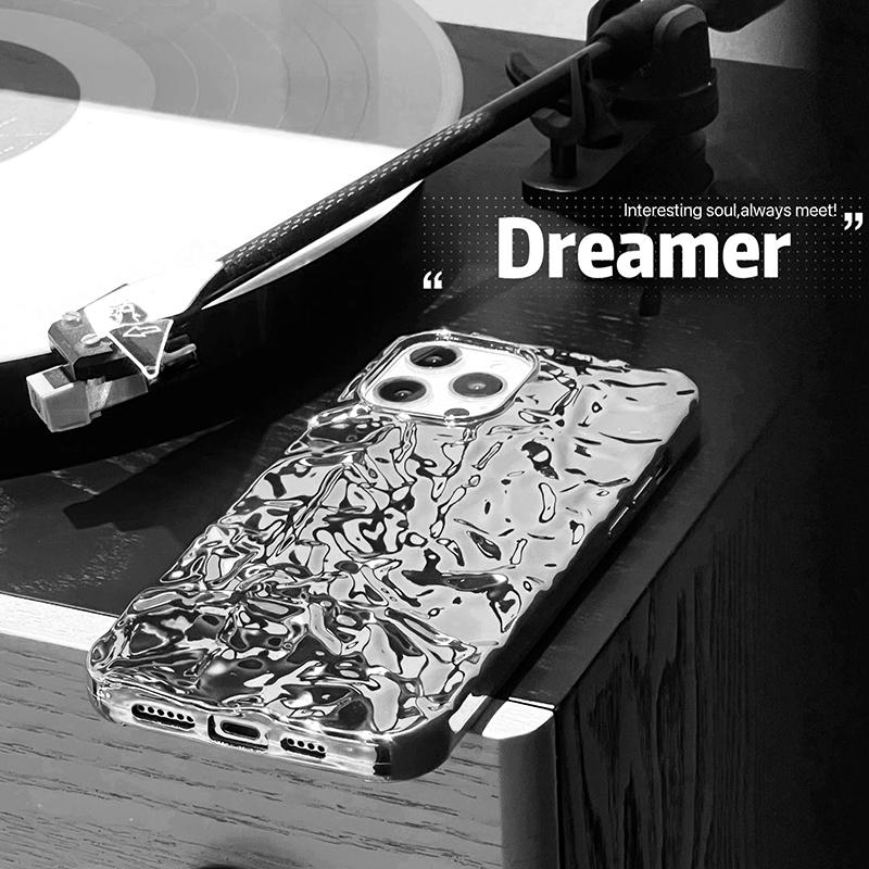 Plating Metal Color Silver Tin Foil Pleats Case For iPhone 14 13 12 11 15 16 17 Pro Max Air Mini XS XR Plus Silicone Phone Case