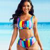 New Model To Picture To Sample High Waist Stripes Sexy Bikini Split Swimsuit Women Fashion Sexy