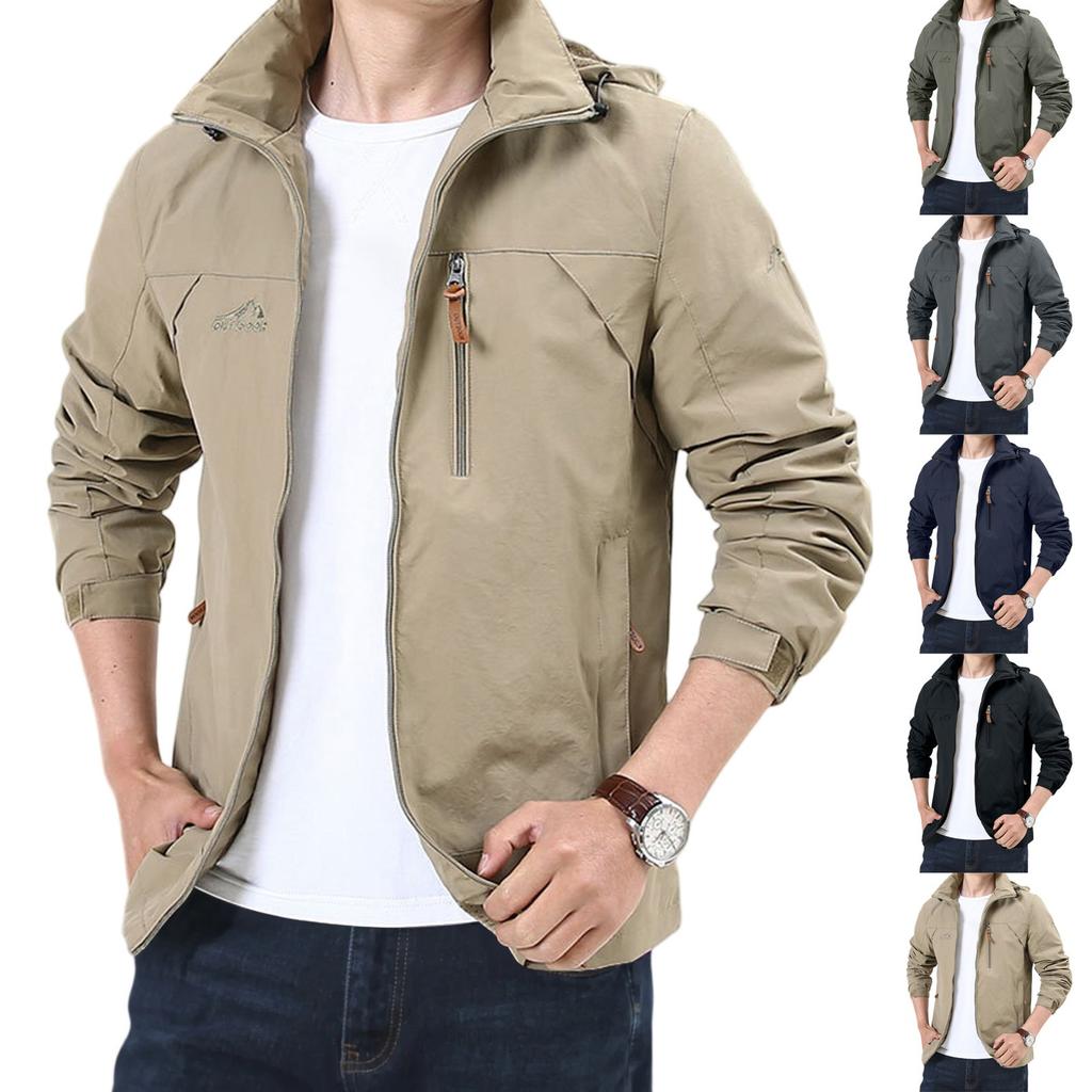 Men's Loose Casual Outdoor Large-sized Hooded Windbreaker Long-sleeved Jacket